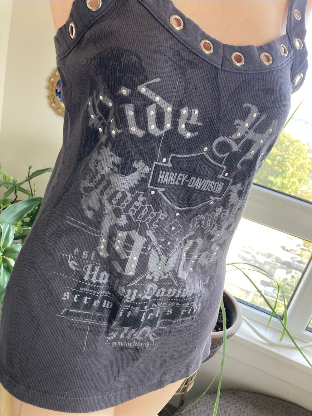 Harley-Davidson Black Studded Grommet Ribbed Tank Tunic